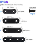 Heavy Duty Black Straight Flat Brackets For Wood And Metal, 86 Piece Stainless Steel Mending Plates With Screws, showing sizes 36Mm, 46Mm, 56Mm, 76Mm.