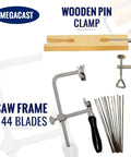 3 In 1 Pro Grade Jeweler's Saw Set With Frame And 144 Blades, Wooden Pin Clamp For Wood And Metal, DIYers, black handle