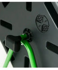 Close-up view of the black and green Hotfrog Dual Chamber Tumbling Composter On Wheels For No Fuss Easy Turning 37 Gallon Outdoor Garden Bin Rotating Compost Bin Built To Turn Kitchen Scraps And Yard Waste Into Rich Soil Black And Green handle and chamber