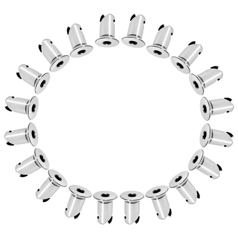 Beefed Up 7075 Aluminum Dzus Quarter Turn Fasteners With Chrome Finish And Flush Allen Head For Custom Street Builds Heavy Duty Corrosion Resistant Hardware Pack Of 20 displayed in a circular arrangement.