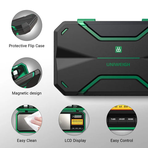 Grab And Go Portable Digital Pocket Scale With 200 G Capacity And 0.01 G Precision, protective flip case and magnetic design shown
