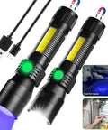 2-Pack Rechargeable UV Black Light Flashlight 3in1 Tactical LED With Red Light 2000 Lumens for Stain Detection and Camping