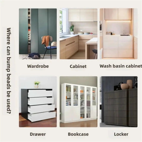 Various furniture types including wardrobe, cabinet, wash basin cabinet, drawer, bookcase, and locker for bump bead use