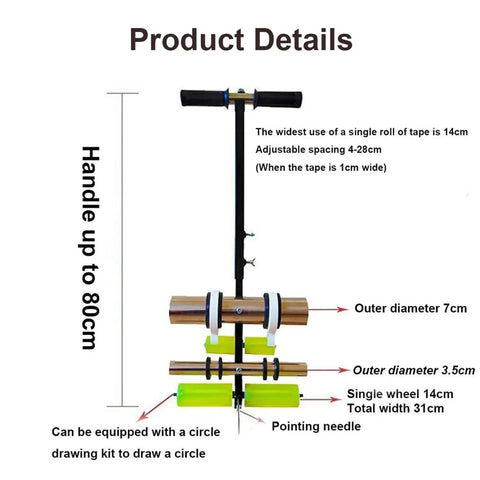 Hand Push Floor Marking Tool With Dual Parallel Tape Applicator Kit And Circle Drawing Kit For Quick Line Marking In Gyms Pools Warehouses Ballparks Lanes Reducing Back Strain And Elbow Grease, adjustable 80cm