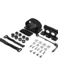 One Set Fork Mount Bracket For Roof Racks With Quick Release Front And Rear Mounts Lightweight Aluminum Alloy Bike Rack Gear For Secure Travel And Easy Install For Travel Ready Convenience shown disassembled on white background.