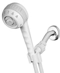 Massage Shower Head With Handheld Spray And 5 Foot Hose, 6 Massage Modes, white finish, mounted for easy DIY install
