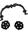 Four Pack Vintage Antique Black Droop Bail Drawer Pulls Six Inch Total Length With Four And A Quarter Inch Center Hole Spacing 108mm Rosette Diameter Forty Millimeters Zinc Alloy Rust Resistant Cabinet Knobs Handles