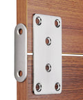 10 Pc Flat Corner Brace Plates For Furniture With Screws, Stainless Steel mending plates in use on wooden cabinet corner