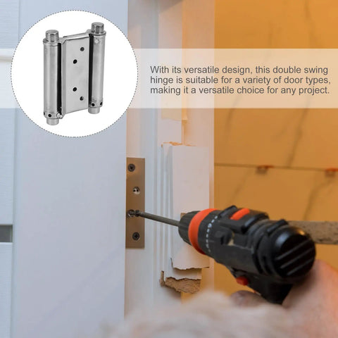Installation of Heavy Duty Stainless Steel Spring Hinges For Doors And Fences, showing automatic self-closing hinge in silver finish.
