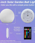 8 Inch Solar Globe Light Outdoor Waterproof With Remote Control, 16 RGB Color Changing Glowing Orb Lamp size details