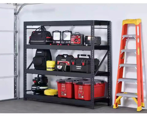 Industrial Steel Garage Shelving Unit Featuring Heavy Duty Metal Storage Rack With Adjustable Tier Layout For Badass Workshop Organization And Insanely Heavy Load Support