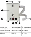 Heavy Duty 1000W Dust Collector With Dual Impeller Beast Shop Vacuum For Dental Labs And Maker Spaces, showing main body, exhaust outlet, and adjusting knob.