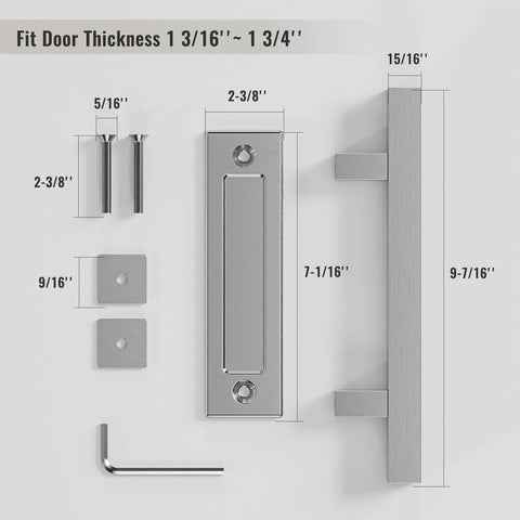 Stainless Steel Barn Door Handles 10 Inch Sliding Door Pull Flush Handle Double Sided Square Brushed Finish hardware set