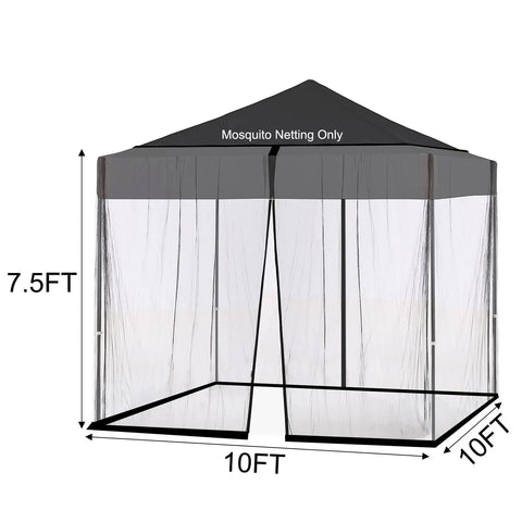 Extra Large Patio Umbrella Mosquito Net For 15Ft Double-Sided And 10x10 Square Umbrellas, Black netting dimensions shown.