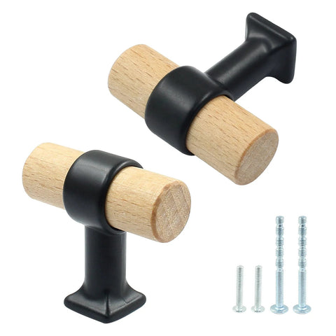 4 Pack Wood Cabinet T Knobs With Screws For Drawers And Cupboards, 40mm Diameter T Bar Drawer Knob Pull Handles
