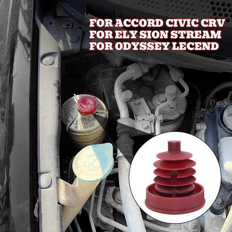Heavy Duty Red Hydraulic Power Steering Reservoir Cap Slick Aftermarket Fluid Lid Cover Dead Nuts Reliable Screw Top Plug For Cars And Trucks Smooth Ride Replacement 53697SB3952, installed near pump.