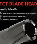 Premium Heat Treated Carbide Tipped Annular Cutter Core Drill Bit 2 Inch One Half Outside Diameter close-up TCT blade head detail.