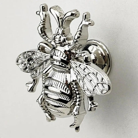 Bee Shaped Brass Wardrobe Knob And Cabinet Pull Handle For Cabinets And Drawers Single Hole Mount Silver Finish Durable Zinc Alloy