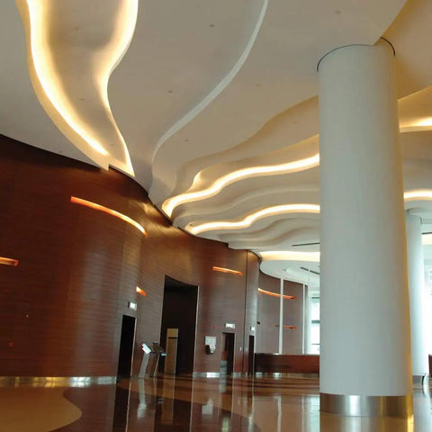Universal Dimmable 24 Watt 12V DC LED Driver with Triac Dimming installed in modern architectural ceiling design