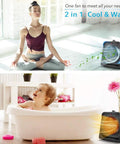 2 In 1 Desk Fan And Space Heater For All Year Comfort, Portable Air Circulator shown in yoga and bathtub settings, black