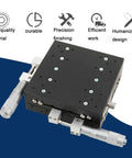 Dead Nuts Accurate Manual XY Axis Linear Stage 125X125mm Aluminum Sliding Table With 0.001mm Min Scale For Precision Optics and Heavy Duty Workshop Tasks top view showing controls and surface details