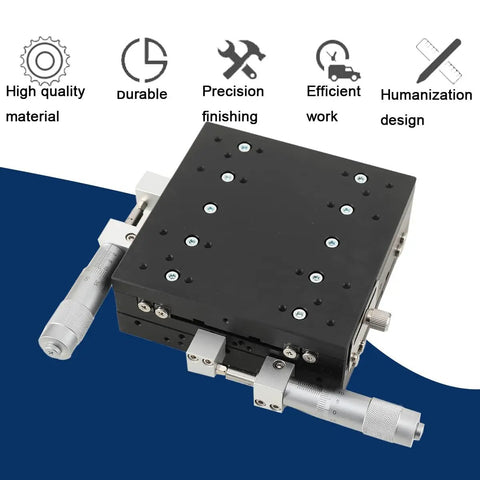Dead Nuts Accurate Manual XY Axis Linear Stage 125X125mm Aluminum Sliding Table With 0.001mm Min Scale For Precision Optics and Heavy Duty Workshop Tasks top view showing controls and surface details