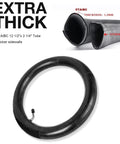 Durable 12.5X2.25 inner tube with angled valve stem, STAIBC thick butyl construction, comparison of thickness 1.2mm.