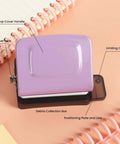 Purple 6 Hole Punch For A4 A5 B5 Notebooks And Planners, Portable Handheld Metal Circle Paper Puncher With 8 Sheet Capacity