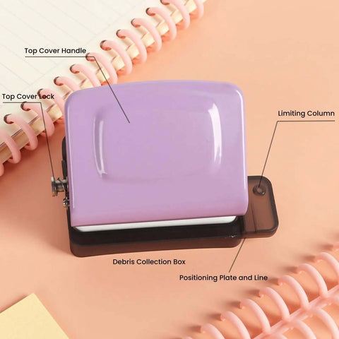 Purple 6 Hole Punch For A4 A5 B5 Notebooks And Planners, Portable Handheld Metal Circle Paper Puncher With 8 Sheet Capacity
