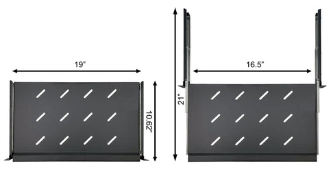 Fully Extendable 1U Keyboard Tray Universal 19 Rack Mount Sliding Console Shelf For Network Equipment Servers Featuring No Fuss Installation And Straight Up Durable Build Pack Of Two with dimensions 19x16.5x21 inches