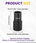 Universal Vacuum Hose Adapter Set 35mm To 32mm Reducer 1-3/8 Inch To 1-1/4 Inch Plastic Connector product size details