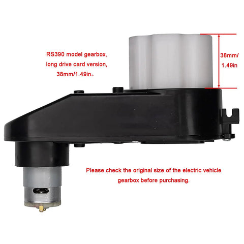 Two Pack 12V RS390 16000RPM Gearbox With DC Motor For Kids Ride On Cars And Toy Motorcycles Replacement Parts shown in side view