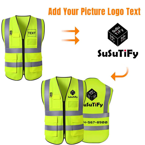 Top Shelf Custom Class 2 Safety Vest With Full Zipper And Deep Pockets High Visibility Reflective Workwear For Crews Volunteers Runners And Crossing Guards Fresh Pink Design Built Tough To Stand Out On Every Job Site, front and back view showing pockets.