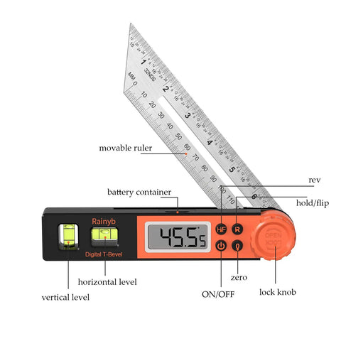 Digital Angle Finder Protractor 0-360 Degrees with T Bevel Gauge, LCD Display, Horizontal Vertical Bubble, High Accuracy