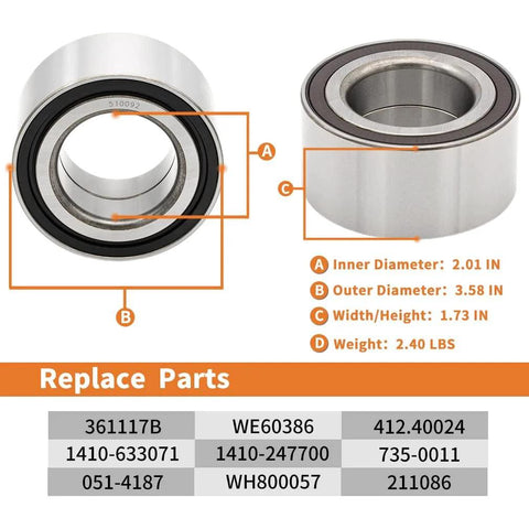 Diagram showing specifications of Direct Fit Front Wheel Bearing Hub Assembly 510092 2 Piece Set, including dimensions and compatible part numbers.