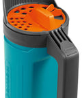 Compact Hand Spreader And Grit Container For Sand Salt And Grit Easy Winter Spreading With 3 Setting Dose System Also Ideal For Fertilizer And Seeds Lightweight About 300 Grams With Ergonomic Handle shown with orange and blue design