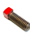 Single red square-head screw from Garage Door Torsion Spring Screws Kit Pro Grade Heavy Duty Set Of 10 Red Three Eighths Inch By One Inch Replacement Hardware
