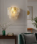 Wall Sconce Lights Indoor Bedroom Hallway Modern Art,Gold Brass,Layered Clear Textured Shell Glass Shade,s,for Living Room,Foyer mounted on wall.