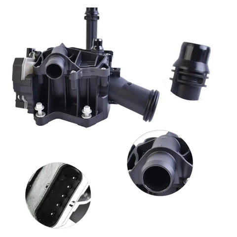 Knock Out Heat Slick Coolant Thermostat Housing Assembly for BMW 540i 340i 440i 2016-2022, detailed view with connectors.