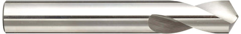 Side view of YG-1 2161L HSS NC spotting drill bit, 1/4 in diameter, bright uncoated finish, straight shank.