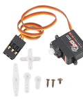 Slick Compact 2G Digital Servo With Rock Solid Torque And Sick Power Coreless Motor Knockout Upgrade For Remote Control Cars Airplanes Helicopter Rigs Precision Steering with servo, connector, and plastic accessories.