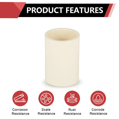 100 Pack CPVC Coupling Fittings 1 Inch Slip X Slip Heavy Duty Plumbing Connectors showcasing corrosion resistance features.