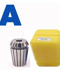 Heavy Duty Spring Collet Set For Engraving And Milling Machines Including ER25 Chuck showing polished steel collet and yellow storage case.