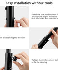 Knockout Black Table Leg Extenders And Adjustable Height Risers For Folding Tables showing step-by-step tool-free installation.