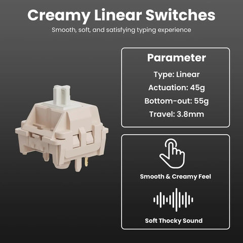 Creamy Linear Switches for Built Like A Tank Wired 60 Percent Mechanical Gaming Keyboard, 45g actuation, soft typing feel