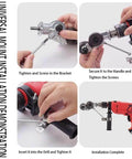 Installation guide for Beefy Titanium Coated Drill Nibbler Attachment for sheet metal cutting on a red drill