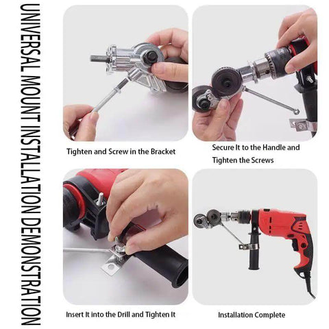 Installation guide for Beefy Titanium Coated Drill Nibbler Attachment for sheet metal cutting on a red drill