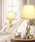 Brushed Nickel Table Lamp Set Of 2 For Nightstand Lamps, 20 Inch Tall With Dual USB A And C Ports in living room setting
