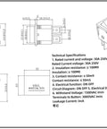 Heavy Duty 30A 250V DPST Rocker Switch 4 Pin Red Lighted On Off Toggle For 120V Or 240V Use, High Current 30 Amp Rating, Dual Pole Single Throw Switch, T125 Temperature Range Minus 25 To 85 Celsius, 2 Pack, dimension drawing and 30x22mm panel cutout