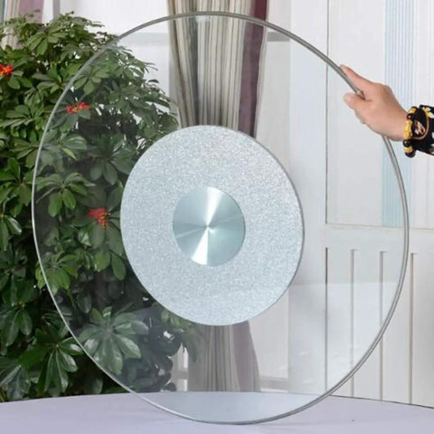 Clear view of Must Have Glass Lazy Susan Turntable For Dining And Kitchen, Heavy Duty 360 Degree Rotating Serving Tray, transparent round design